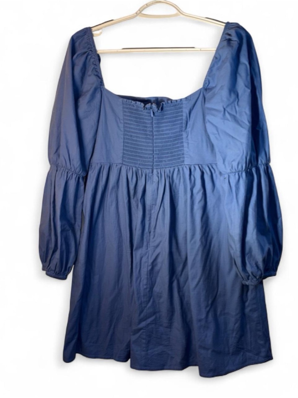 Reformation Cornflower Blue Square-Neck Puff-Sleeve Mini Dress - Picture 3 of 8